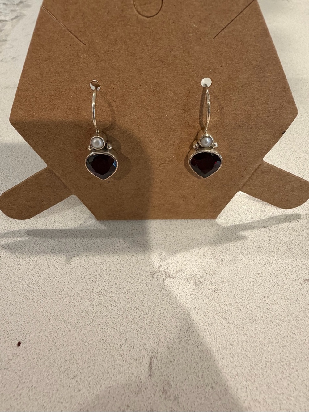 Vintage Silpada Sterling Silver Drop Earrings with Garnets, and Pearl Accent
